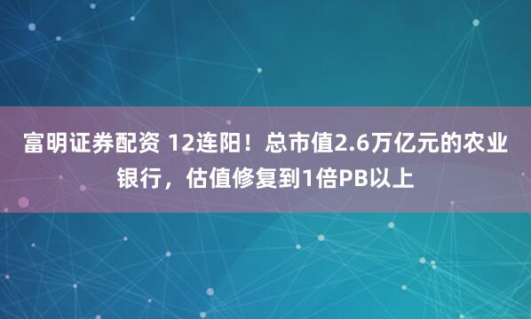 富明证券配资 12连阳！总市值2.6万亿元的农业银行，估值修复到1倍PB以上